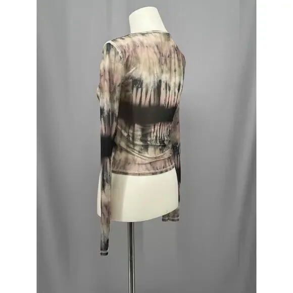 Urban Outfitters Shirt Womens Small Gray Womens Tie-Dye Mesh Top Y2K Cropped 90s - Picture 4 of 11